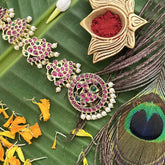 Vriksham Royal Round With Peacock Kemp Mang Tikka-Red Green-Pearl-G20495